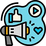 Email marketing icon with envelope and digital signals