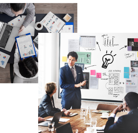 Marketing team planning campaign strategies with visual boards and analytics