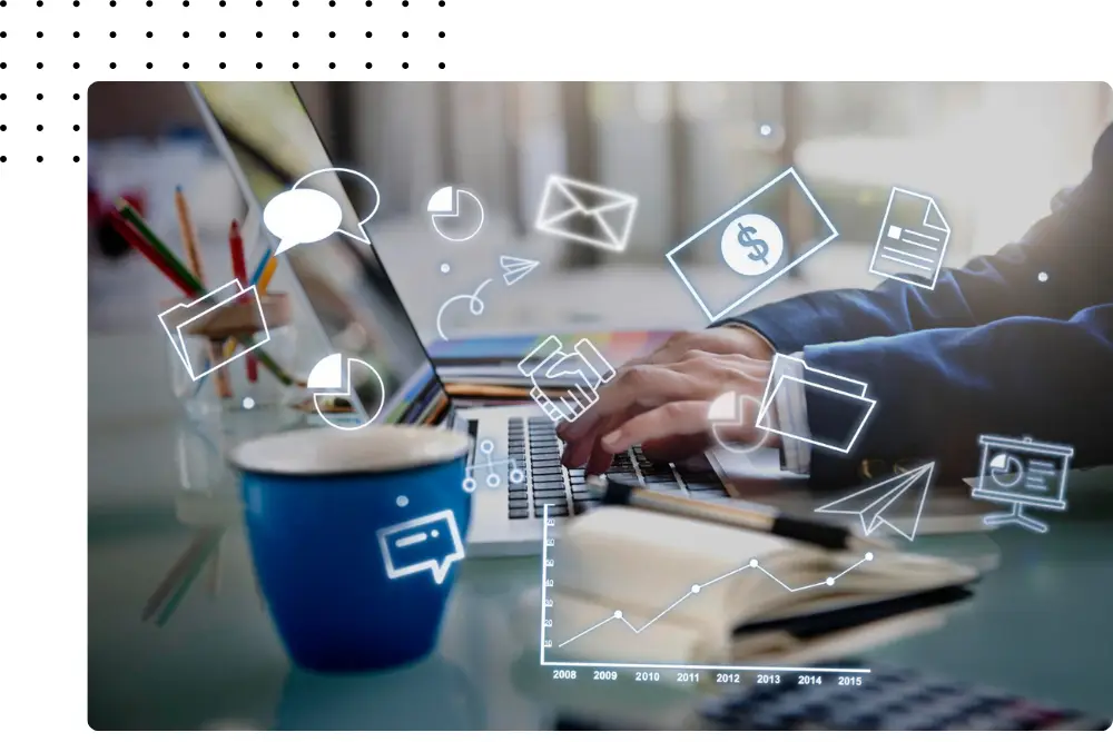 Digital marketing strategy planning with tablet and technology icons