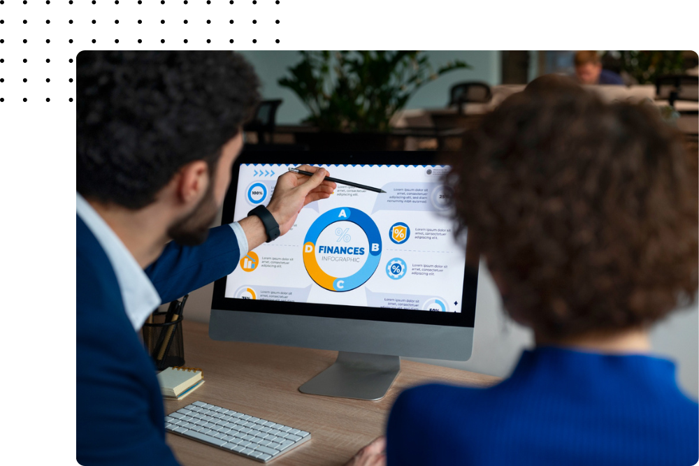 Business expert from Buildleads Solutions presenting financial risk analysis on screen