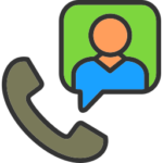 Icon of a telephone handset with a user silhouette and a green checkmark.
