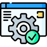 Icon of a browser window with a large gear and a blue wrench tool.